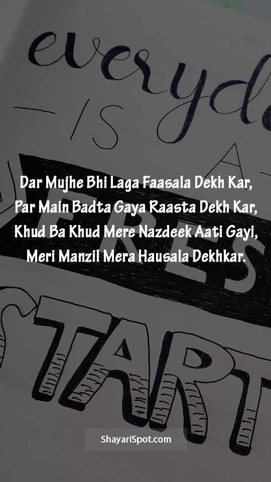 Meri Manzil Mera Hausala - मेरी मंज़िल मेरा हौंसला - Inspirational was Shayari in English with Full Screen Image